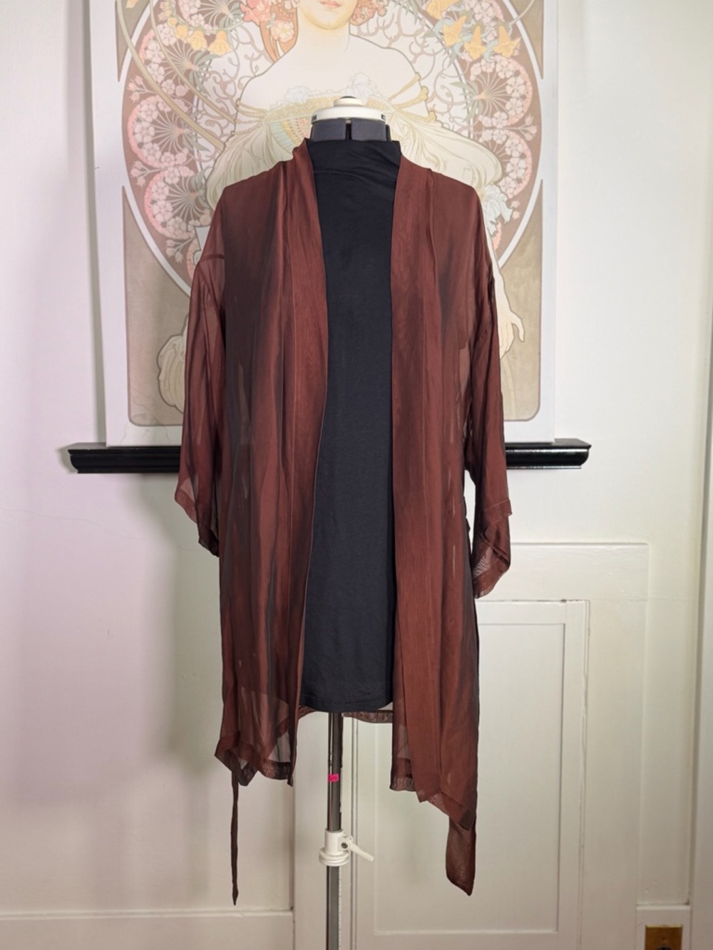 Vintage Mary Green Brown Iridescent Silk Blend Robe Women’s OS Dollette Romantic - Picture 5 of 8